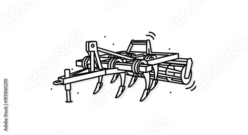 Agricultural Tiller Machine Illustration - Farming Equipment for Soil Cultivation