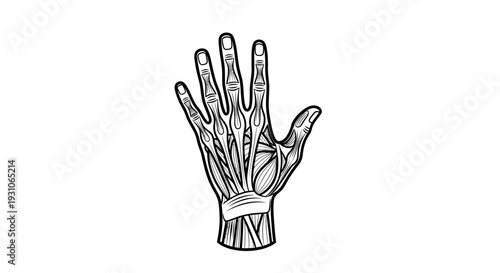 Anatomical Illustration of the Human Hand with Muscles and Tendons