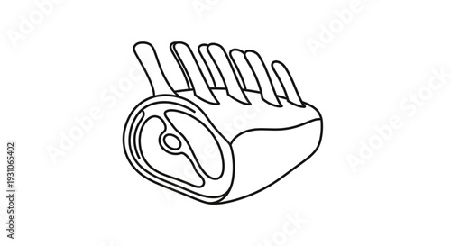 Raw Rack of Lamb Cutlet Meat Isolated on White Background, Food Illustration