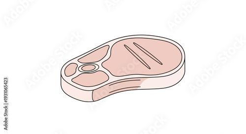 Raw T-bone steak, isolated on white background, top view, ready for cooking