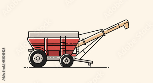 Red grain auger wagon with conveyor belt, agricultural machinery, farm equipment, vector illustration