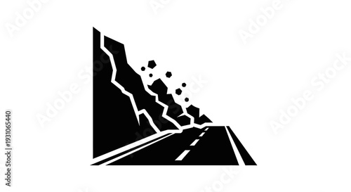 Rockslide Danger Sign Icon: Falling Rocks Threaten Roadway