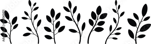 Minimal Black Botanical Branch Silhouettes Set, Simple Leaf Sprigs Collection for Logo Design, Wedding Invitation, Wall Art, Branding and Modern Decorative Elements
