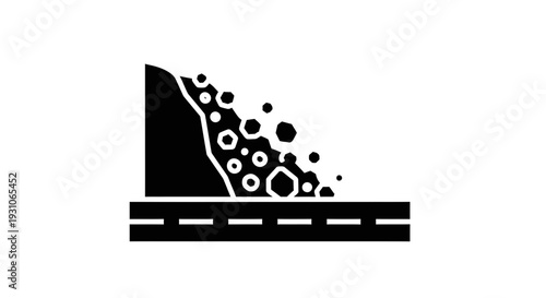 Rockfall Hazard Sign Icon: Danger of Falling Rocks on Road
