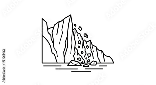 Rockslide Illustration: Mountain Debris Falling into Water