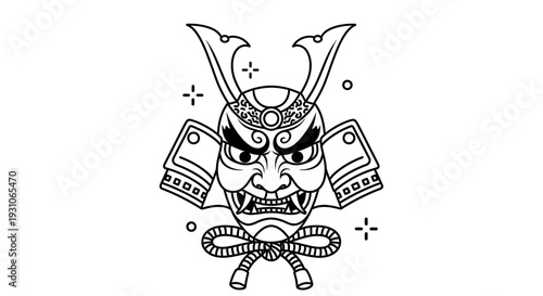 Samurai Mask Icon, Japanese Warrior Helmet, Traditional Japanese Culture Symbol