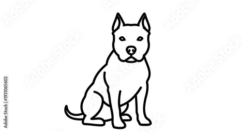 Simple Line Drawing of a Pitbull Dog Sitting, Minimalist Pet Illustration