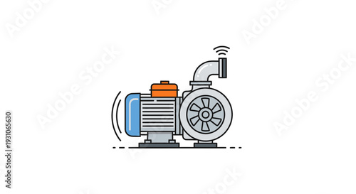Smart water pump icon with wireless signal waves, industrial technology concept
