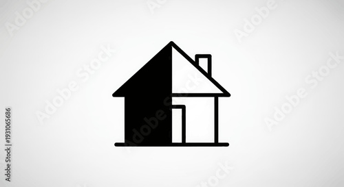 Split House Icon: Half Black, Half White, Symbolizing Contrast, Duality, and Choice