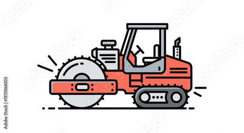 Vibratory Roller Compactor Machine Icon, Road Construction Equipment, Vector Illustration