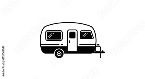 Vintage Camper Van Icon, Retro Travel Trailer, Simple Line Art Illustration