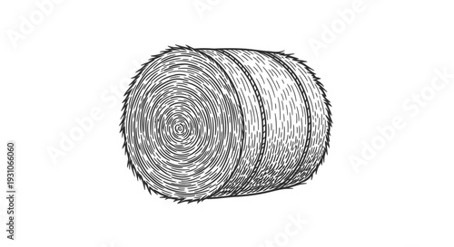 Vintage Hay Bale Illustration - Rustic Farm Agriculture and Harvest