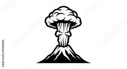 Volcano Eruption Silhouette - Explosive Mountain Peak with Smoke Cloud