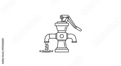 Water Pump Icon, Hand Pump for Water Extraction, Vintage Style