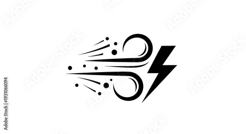 Wind and Lightning Bolt Icon: Symbolizing Storm, Energy, and Power