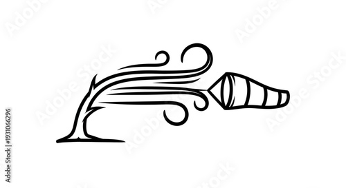 Windy weather icon, stylized windsock and blowing leaves illustration