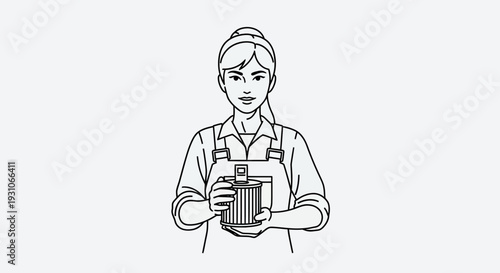 Woman holding paint can and brush, DIY home improvement, artistic creation, creative project