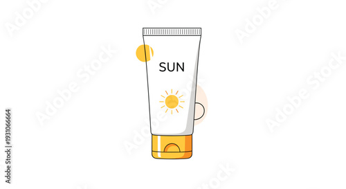 Protective tube of sunscreen lotion featuring a sun icon and a clean white packaging design with yellow accents on a plain background.