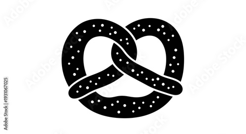 Black and White Silhouette Icon of a Pretzel with Salt Sprinkles