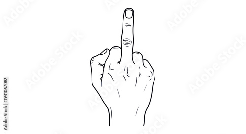 Middle Finger Hand Gesture Outline Icon Vector Illustration