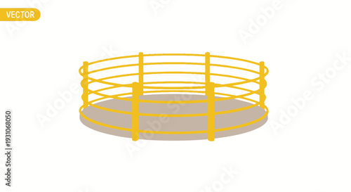 Boxing Ring Arena - Empty Fighting Circle with Yellow Ropes and White Background