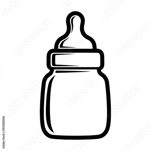 Baby bottle icon, simple line art, black and white, isolated on white background