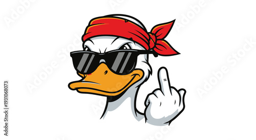 Cool Duck Wearing Sunglasses and Red Bandana Giving Middle Finger