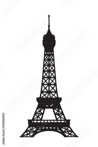 Detailed black silhouette of the Eiffel Tower in Paris vector graphic