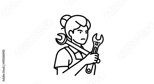 Woman Mechanic Holding Wrenches, Female Engineer, Professional Repair Person, DIY Tools