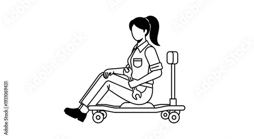 Woman Mechanic Sitting on Rolling Creeper Seat with Tools