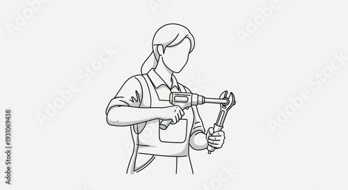Woman Mechanic with Drill and Wrench, DIY Home Repair, Female Handyman