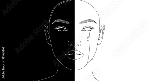Striking minimalist graphic depicting the complex emotional landscape and duality of human