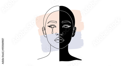 Minimalist graphic depicting the complex emotional landscape of a woman's divided spirit