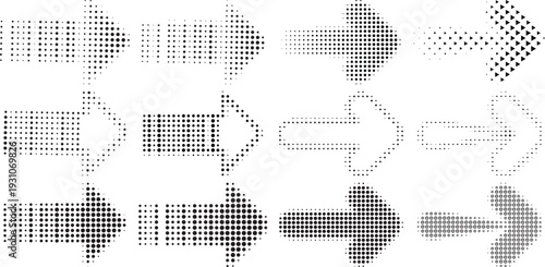 Arrow icon set. Halftone Arrow. Cursor. Black vector arrows icons. Collection different arrows sign. Modern simple arrows. Black arrow pointing to the right 