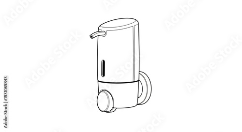 Wall-mounted liquid dispenser line art illustration for hygiene and cleanliness in public and