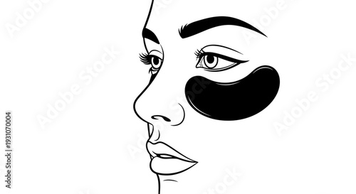 Minimalist profile illustration of a woman using eye patches for under-eye care