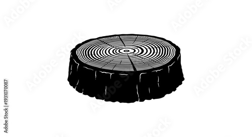 Detailed wood stump drawing showcasing an organic cut surface and textured bark in silhouette