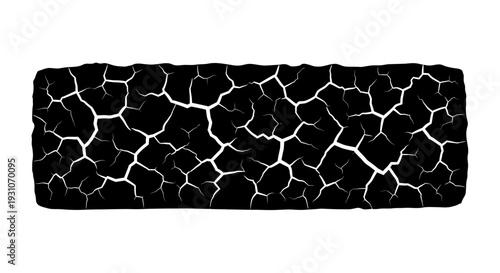 Graphic representation of severe desiccation with intricate white cracks on a dark surface