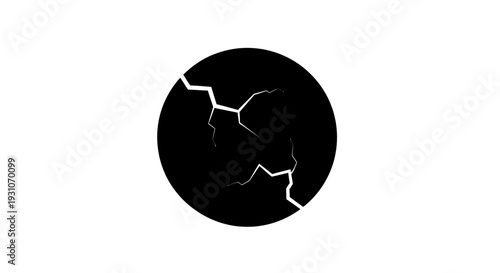 Abstract illustration of a distressed black orb with dynamic white fracture lines symbolizing