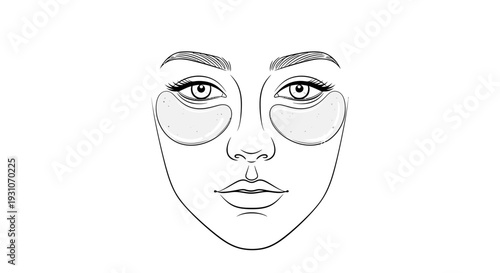 Elegant line art illustration of a woman's face with under-eye patches for beauty and skincare