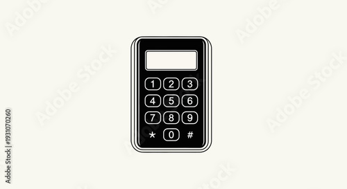 Minimalist black and white icon of a classic numeric keypad device with a blank screen interface