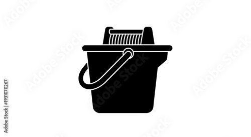 Essential cleaning equipment icon featuring a sleek black mop bucket with an integrated wringer