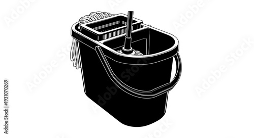Essential cleaning equipment featuring a robust mop bucket with an integrated wringer and a