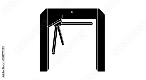 Black and white silhouette illustration of a modern tripod turnstile for entry and exit control