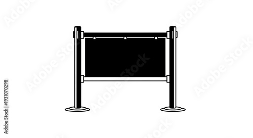 Minimalist empty black information board on stand with outline illustration for custom text or