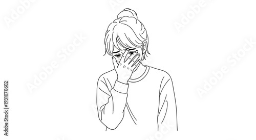 Melancholy portrayal of a person overwhelmed by sorrow, covering their face in emotional