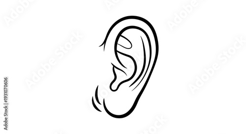 Stylized human ear line art illustration representing auditory perception and listening abilities