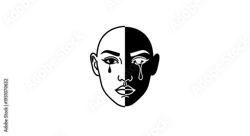 Striking monochrome portrait illustrating human emotional duality through contrasting light and