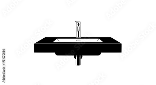 Sleek minimalist bathroom sink and modern chrome faucet vector illustration on white background