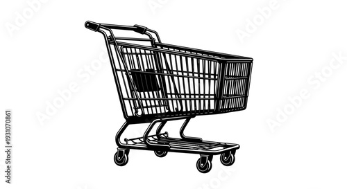 Classic monochrome illustration of an empty supermarket shopping cart ready for your retail needs